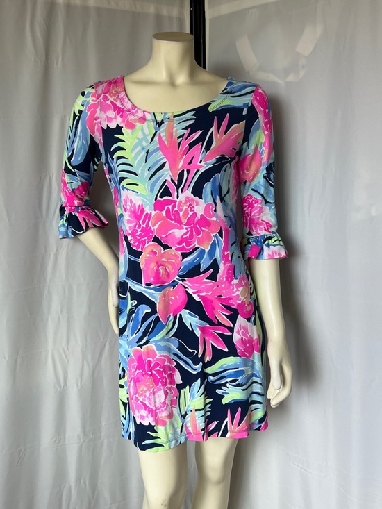 Lilly Pulitzer Dresses & Skirts - Lilly Pulitzer Sophie Ruffle Shift Dress in “High Tide Navy Tropicolada” print